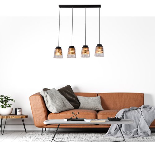 Čierno-zlatá závesná lampa zo skla 4xE27 Fresno