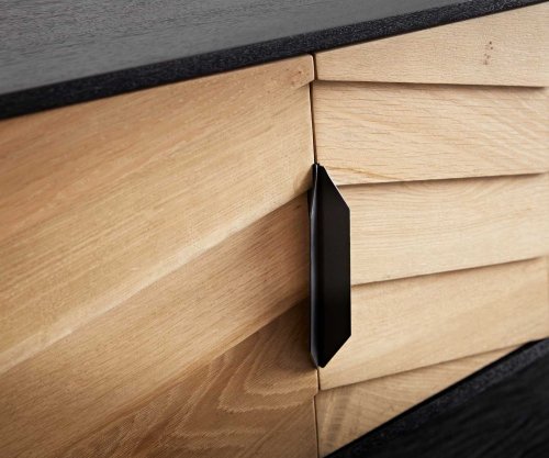 TV stolek Muvi 200 cm přírodní dub mango černá kov černá 4 dvířka