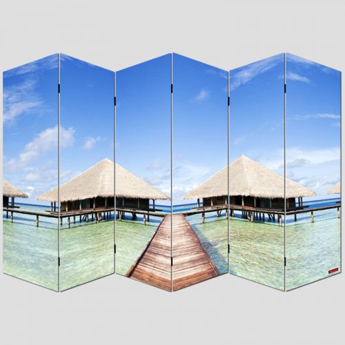 Paraván pláž Dekorhome - ROZMER: 200x180 cm (5-dielny)