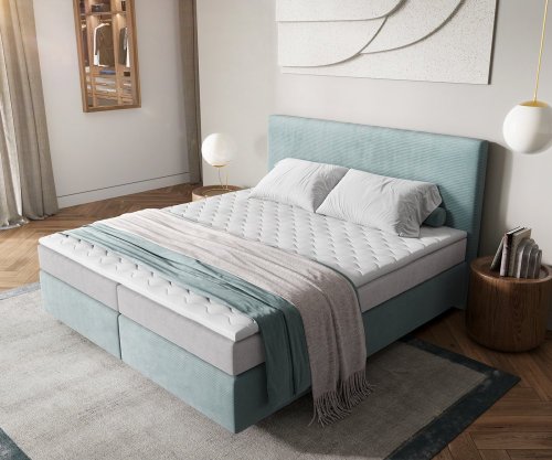 Boxspring postel Dream-Well 180x200 cm manšestr pastelově modrá
