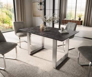 Jedálenský stôl Edge 140x90 keramický Laminam®Nero Greco antracitový