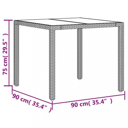 Zahradní stůl se skleněnou deskou šedý 90x90x75 cm polyratan