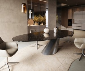 Jídelní stůl Edge oválný 280x130 sklo s reliéfem kouřově černé 3D