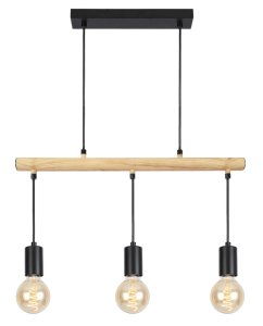 Závesná lampa čierna + drevo 3x60W Izzy
