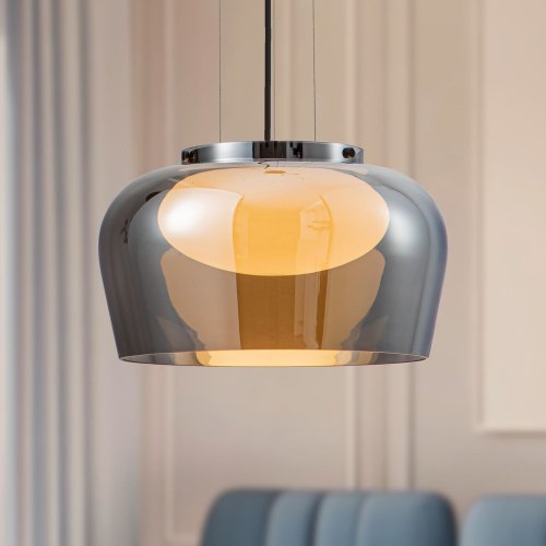Lampa wisząca Insieme 38 szklana nad stół do salonu z dymionym kloszem