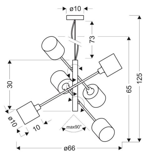 Závesná lampa, výškovo nastaviteľná, saténová, 6x40W, Saxofón