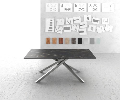 Jídelní stůl Edge 200x100cm Laminam® keramika hnědá křížová podnož