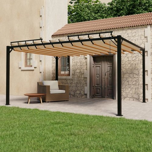 Pergola s lamelovou střechou 3 x 4 m hliník / látka Dekorhome - BAREVNÁ VARIANTA: Šedá