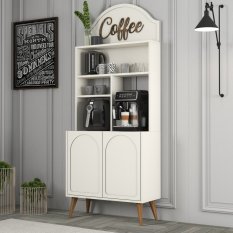 Coffee Bar Cabinet Lyon 80 - Cream, Walnut - POSLEDNÍ KUS
