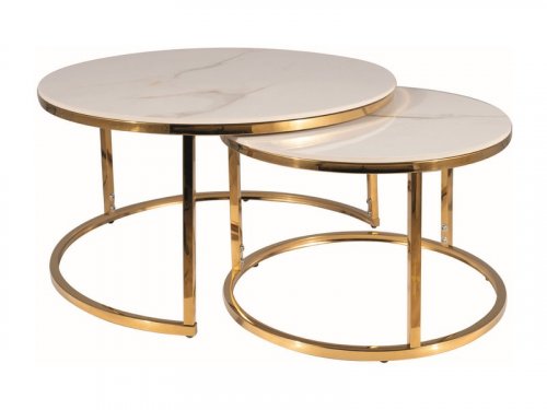 Konferenční stolek 2 ks  PORTAFINO - BAREVNÁ VARIANTA: Bílá / zlatá