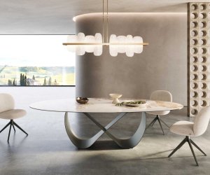 Jedálenský stôl 280x130 keramika Minas Melange bielo-béžový povrch