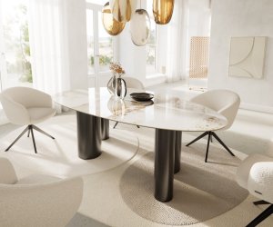 Jedálenský stôl Edge Oval 220x120 Keramický stôl Minas Melange Bielo