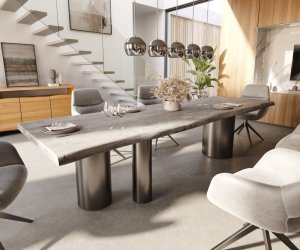 Jedálenský stôl Edge 300x100 XL Akácia Platinum Troa Nerezová oceľ