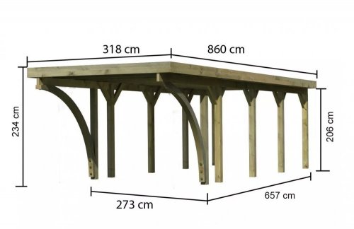 Drevený prístrešok / carport CLASSIC 3C s plechmi Dekorhome
