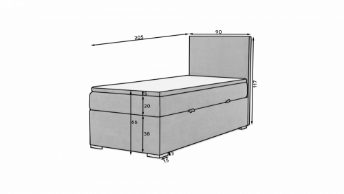 Boxspringová postel ROCCO 90 pravá - POTAHOVÝ MATERIÁL: Soft 11 (ekokůže) - černá