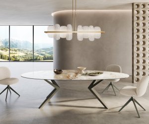 Jedálenský stôl Edge Oval 280x130 keramický Minas Melange biela