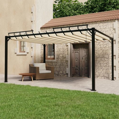 Pergola s lamelovou střechou 3 x 4 m hliník / látka Dekorhome - BAREVNÁ VARIANTA: Šedá