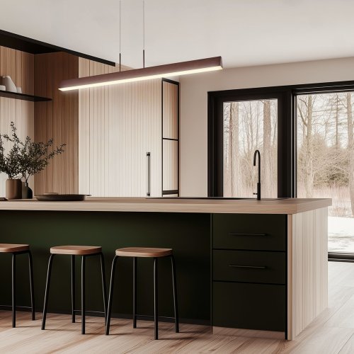 Závesná lampa hnedá LED páska 100x8cm Kokos