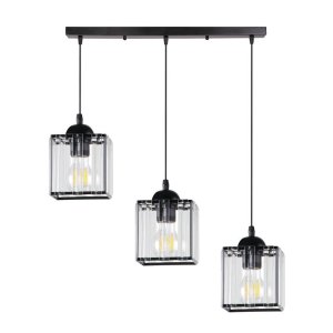 Závesná lampa Glassia čierna 3X40 E27 čierne tienidlo + číre kryštály