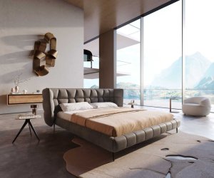 Čalúnená posteľ Capujo 180x200 cm mikrovlákno taupe vintage