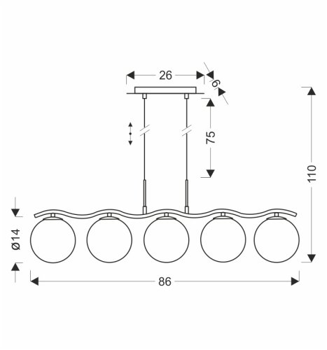Stropná závesná lampa UMOS 5x20W G9 chróm grafitové sklenené tienidlo 14 cm moderné svietidlo do obývačky jedálne
