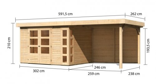 Dřevěný zahradní domek KERKO 5 s přístavkem 280 Dekorhome