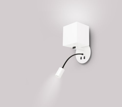 Bílá hotelová nástěnná lampa s LED čtecí lampou Magnum