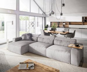 Rohová pohovka Sirpio D 340x155 cm manšestr stříbrnošedá variabilní