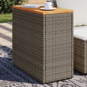 Zahradní stolek s dřevěnou deskou šedý 58x27,5x55 cm polyratan