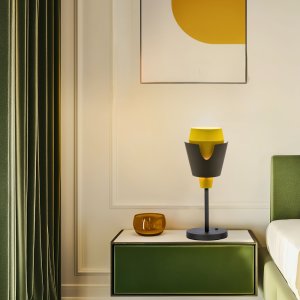 Stolová lampa sivo-žltá s vypínačom Falun LEDEA