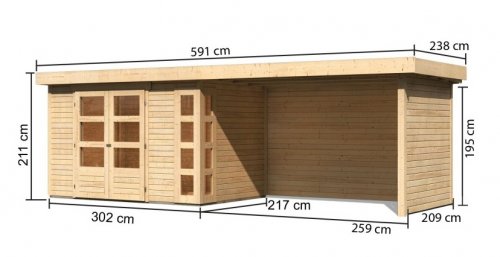 Dřevěný zahradní domek KERKO 4 s přístavkem 280 Dekorhome - BAREVNÁ VARIANTA: Šedá