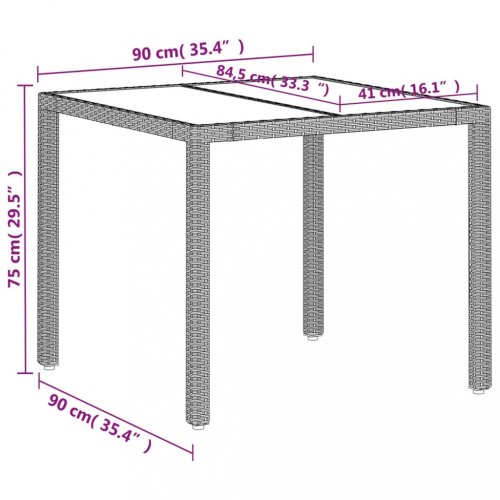 Zahradní stůl skleněná deska světle šedý 90x90x75 cm polyratan