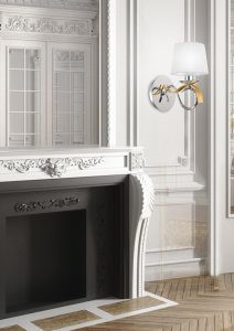 Nástenná lampa chróm + zlaté tienidlo biele tkané 40W E14 Denis