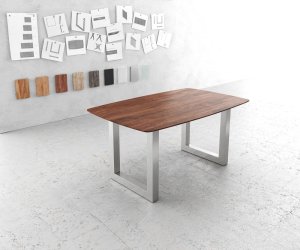 DELIFE Jídelní stůl Edge zaoblená 160x90 akácie hnědá nerezová ocel
