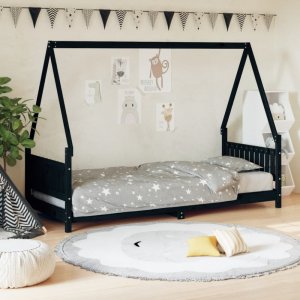 Dětská postel černá 80 x 200 cm masivní borové dřevo