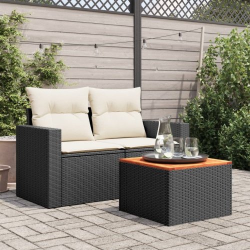 Zahradní stolek černý 55x55x37 cm polyratan a akáciové dřevo