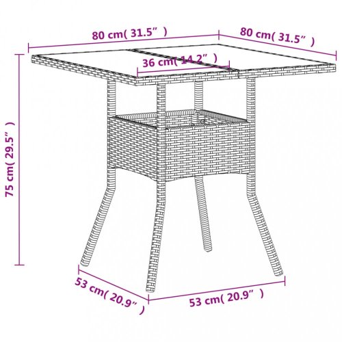 Zahradní stůl se skleněnou deskou bílý 80x80x75 cm polyratan