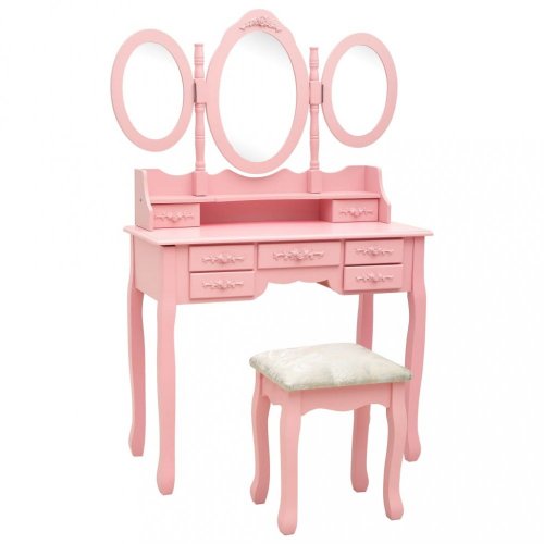 Toaletný stolík s taburetom Dekorhome - BAREVNÁ VARIANTA: Ružová