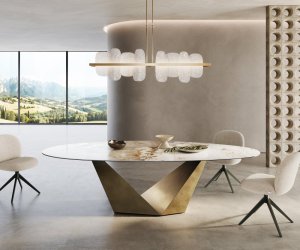 Jídelní stůl Edge Oval 280x130 Keramika Minas Melange bílo-béžová