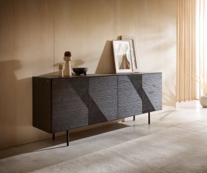 Komoda Tereos 200 cm jasan tmavě hnědá 3D efekt 4 dvířka kulatá