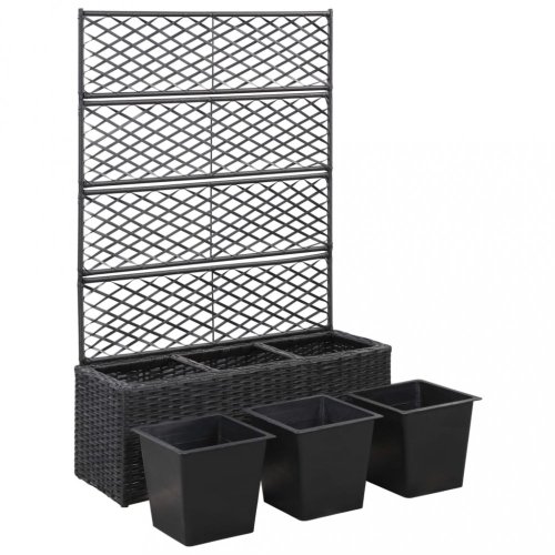 Truhlík s treláží a 3 květináči 83x30x130 cm polyratan Dekorhome
