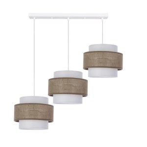Jutová závesná lampa biela 3x40w e27 tienidlo biela+béžová