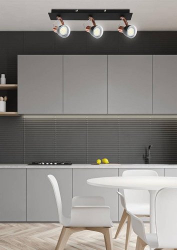 Nástenná svietiaca páska 3X50W GU10 čierna/medená MARKUS