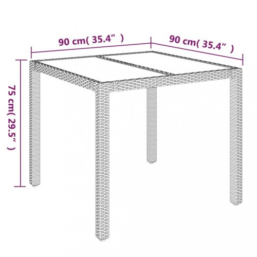 Zahradní stůl se skleněnou deskou šedý 90x90x75 cm polyratan