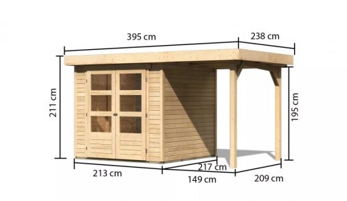 Dřevěný zahradní domek ASKOLA 2 s přístavkem 150 Dekorhome - BAREVNÁ VARIANTA: Smrk