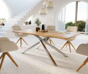 Jídelní stůl Edge 200x100x2,5-3 dub přírodní křížová podnož hranatý