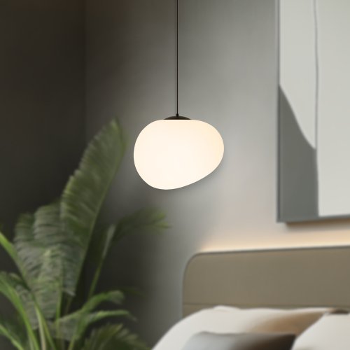 Závesná lampa STONES 25 cm v japonskom štýle - s tienidlom inšpirovaným bielym kameňom - minimalistické stropné osvetlenie do obývačky E27