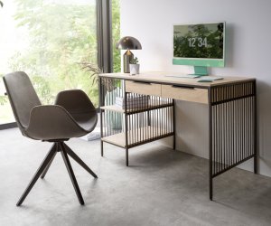 Písací stôl Libor 120x60 cm mango biely 2 zásuvky čierny kov