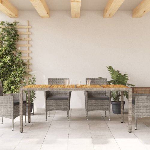Zahradní stůl s akáciovou deskou šedý 190x90x75 cm polyratan