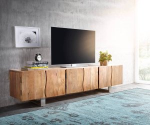 TV stolek Live Edge 220 cm přírodní akácie 6 dvířek